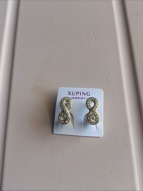 Xuping Gold-Tone Infinity Crystal Stud Earrings — Sparkling Gold